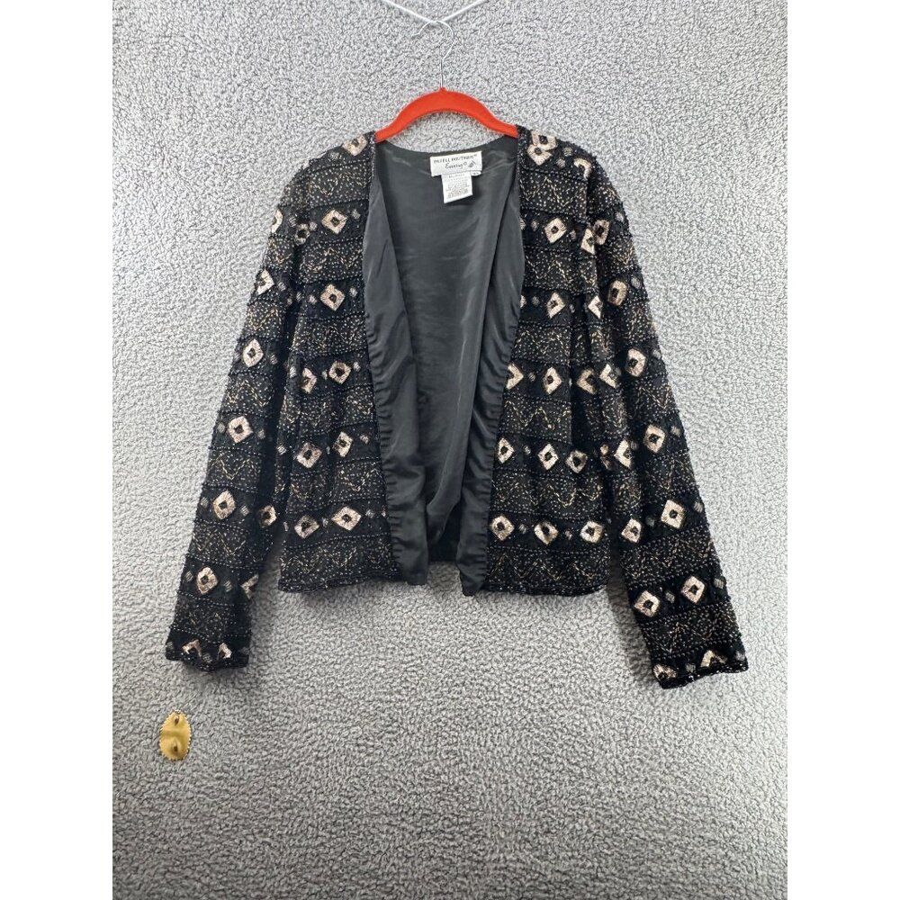 Vintage Papell Boutique Evening Sequined Beaded Black Jacket Size XL